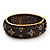 Jet Black 'Heart & Star' Swarovski Crystal Hinged Bangle Bracelet In Antique Gold Metal -19cm Length - view 8