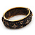 Jet Black 'Heart & Star' Swarovski Crystal Hinged Bangle Bracelet In Antique Gold Metal -19cm Length - view 9