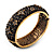 Jet Black 'Heart & Star' Swarovski Crystal Hinged Bangle Bracelet In Antique Gold Metal -19cm Length - view 5