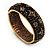 Jet Black 'Heart & Star' Swarovski Crystal Hinged Bangle Bracelet In Antique Gold Metal -19cm Length - view 2