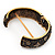 Jet Black 'Heart & Star' Swarovski Crystal Hinged Bangle Bracelet In Antique Gold Metal -19cm Length - view 4