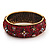 Burgundy Red 'Heart & Star' Swarovski Crystal Hinged Bangle Bracelet In Antique Gold Metal -19cm Length - view 2