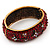 Burgundy Red 'Heart & Star' Swarovski Crystal Hinged Bangle Bracelet In Antique Gold Metal -19cm Length - view 4