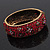 Burgundy Red 'Heart & Star' Swarovski Crystal Hinged Bangle Bracelet In Antique Gold Metal -19cm Length - view 11