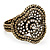 Vintage Mesh Crystal Flower Hinged Bangle Bracelet In Bronze Tone Metal - 18cm Length - view 3