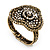 Vintage Mesh Crystal Flower Hinged Bangle Bracelet In Bronze Tone Metal - 18cm Length - view 9