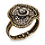 Vintage Mesh Crystal Flower Hinged Bangle Bracelet In Bronze Tone Metal - 18cm Length - view 10