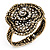 Vintage Mesh Crystal Flower Hinged Bangle Bracelet In Bronze Tone Metal - 18cm Length - view 2