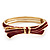 Stylish Dark Red Enamel Bow Hinged Bangle Bracelet In Gold Plated Metal - 18cm Length - view 2