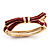 Stylish Dark Red Enamel Bow Hinged Bangle Bracelet In Gold Plated Metal - 18cm Length - view 4