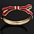 Stylish Dark Red Enamel Bow Hinged Bangle Bracelet In Gold Plated Metal - 18cm Length - view 7
