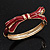 Stylish Dark Red Enamel Bow Hinged Bangle Bracelet In Gold Plated Metal - 18cm Length - view 6