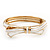 Stylish Snow White Enamel Bow Hinged Bangle Bracelet In Gold Plated Metal - 18cm Length - view 8