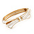 Stylish Snow White Enamel Bow Hinged Bangle Bracelet In Gold Plated Metal - 18cm Length - view 12