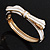 Stylish Snow White Enamel Bow Hinged Bangle Bracelet In Gold Plated Metal - 18cm Length - view 14