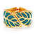 Turquoise Coloured Enamel 'Leaf' Hinged Bangle In Gold Plated Metal - 18cm Length - view 9