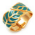 Turquoise Coloured Enamel 'Leaf' Hinged Bangle In Gold Plated Metal - 18cm Length - view 11