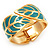 Turquoise Coloured Enamel 'Leaf' Hinged Bangle In Gold Plated Metal - 18cm Length - view 12