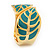 Turquoise Coloured Enamel 'Leaf' Hinged Bangle In Gold Plated Metal - 18cm Length - view 5