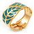 Turquoise Coloured Enamel 'Leaf' Hinged Bangle In Gold Plated Metal - 18cm Length - view 14