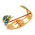 Turquoise Coloured Enamel 'Leaf' Hinged Bangle In Gold Plated Metal - 18cm Length - view 3