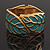 Turquoise Coloured Enamel 'Leaf' Hinged Bangle In Gold Plated Metal - 18cm Length - view 15