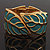 Turquoise Coloured Enamel 'Leaf' Hinged Bangle In Gold Plated Metal - 18cm Length - view 7