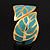 Turquoise Coloured Enamel 'Leaf' Hinged Bangle In Gold Plated Metal - 18cm Length - view 6