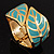 Turquoise Coloured Enamel 'Leaf' Hinged Bangle In Gold Plated Metal - 18cm Length - view 2