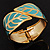 Turquoise Coloured Enamel 'Leaf' Hinged Bangle In Gold Plated Metal - 18cm Length - view 8