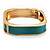 Teal Coloured Enamel Square Hinged Bangle Bracelet In Gold Plated Metal - 18cm Length