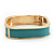 Teal Coloured Enamel Square Hinged Bangle Bracelet In Gold Plated Metal - 18cm Length - view 10