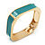 Teal Coloured Enamel Square Hinged Bangle Bracelet In Gold Plated Metal - 18cm Length - view 2
