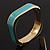 Teal Coloured Enamel Square Hinged Bangle Bracelet In Gold Plated Metal - 18cm Length - view 4