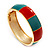 Round Enamel Hinged Bangle Bracelet In Gold Plated Metal (Coral/Light Blue) - 18cm Length - view 7