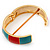 Round Enamel Hinged Bangle Bracelet In Gold Plated Metal (Coral/Light Blue) - 18cm Length - view 3