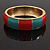 Round Enamel Hinged Bangle Bracelet In Gold Plated Metal (Coral/Light Blue) - 18cm Length - view 4