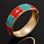 Round Enamel Hinged Bangle Bracelet In Gold Plated Metal (Coral/Light Blue) - 18cm Length - view 2