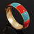Round Enamel Hinged Bangle Bracelet In Gold Plated Metal (Coral/Light Blue) - 18cm Length - view 10