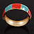 Round Enamel Hinged Bangle Bracelet In Gold Plated Metal (Coral/Light Blue) - 18cm Length - view 6