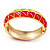 Multicoloured Enamel Oval Hinged Bangle Bracelet In Gold Plated Metal - 18cm Length - view 8