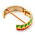 Multicoloured Enamel Oval Hinged Bangle Bracelet In Gold Plated Metal - 18cm Length - view 5