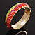 Multicoloured Enamel Oval Hinged Bangle Bracelet In Gold Plated Metal - 18cm Length - view 3