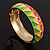 Multicoloured Enamel Oval Hinged Bangle Bracelet In Gold Plated Metal - 18cm Length - view 6