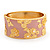 Wide Pink Enamel 'Flower & Butterfly' Hinged Bangle In Gold Plated Metal - 18cm Length - view 6