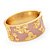 Wide Pink Enamel 'Flower & Butterfly' Hinged Bangle In Gold Plated Metal - 18cm Length - view 10