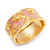 Wide Pink Enamel 'Flower & Butterfly' Hinged Bangle In Gold Plated Metal - 18cm Length - view 11