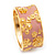 Wide Pink Enamel 'Flower & Butterfly' Hinged Bangle In Gold Plated Metal - 18cm Length - view 3