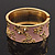 Wide Pink Enamel 'Flower & Butterfly' Hinged Bangle In Gold Plated Metal - 18cm Length - view 2