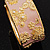 Wide Pink Enamel 'Flower & Butterfly' Hinged Bangle In Gold Plated Metal - 18cm Length - view 4